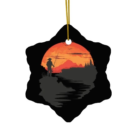 Sunset Fishing Solitude Escape Ceramic Ornaments