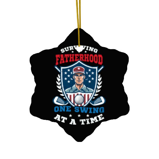 4th Of July Golf Surviving Fatherhood Swing Ceramic Ornaments