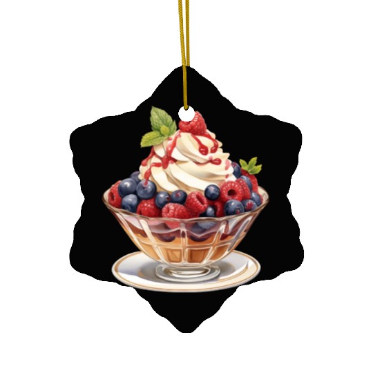 Fruity Raspberries and Blueberries Parfait Sundae Ceramic Ornaments