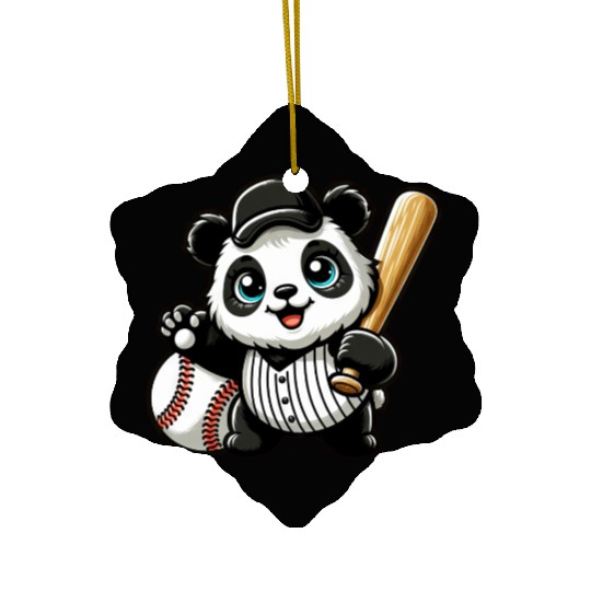 Panda Baseball Player in Action Ceramic Ornaments