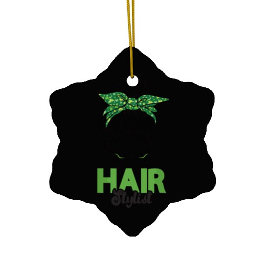 Hairstylist St Patrick's Day Shamrock Messy Bun Ceramic Ornaments