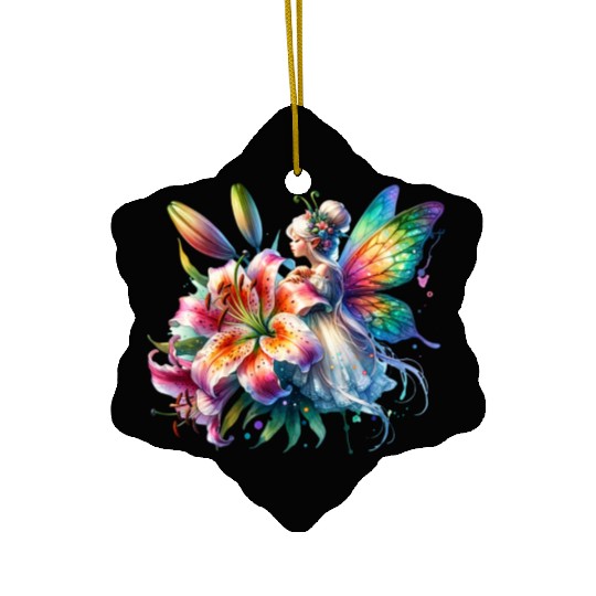 Tiger Lily Fairy Floral Fantasy Watercolor Ceramic Ornaments
