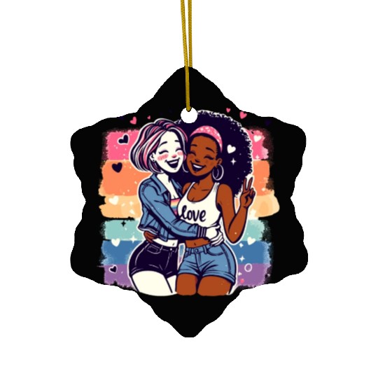 Cute Sapphic Lesbian Whitey Melanin Rainbow Pride Ceramic Ornaments
