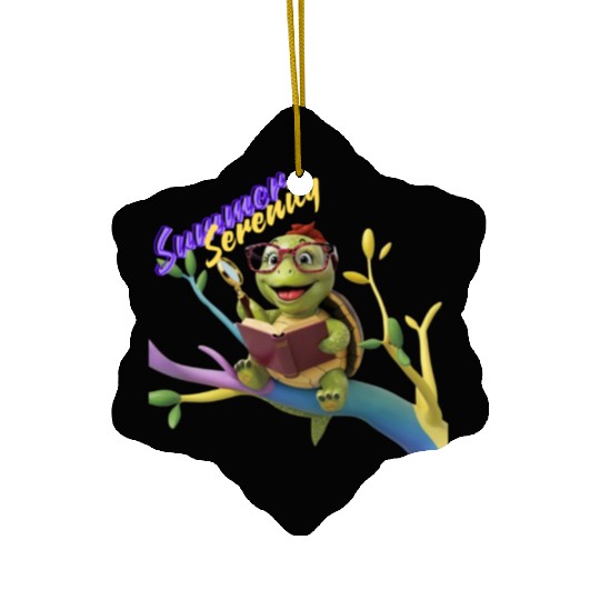 Cute Little Green Sea Turtle on Ocean Ceramic Ornaments