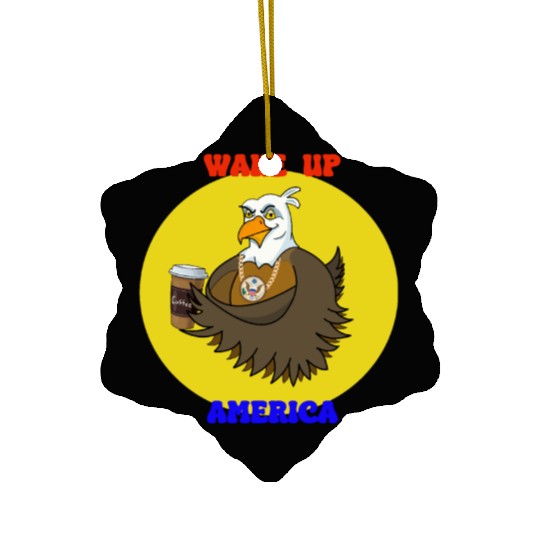 Wake Up America - Bald Eagle Drinking Coffee Ceramic Ornaments