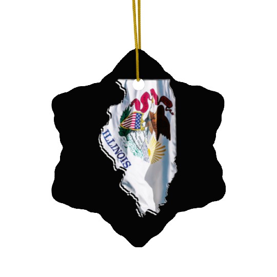 Illinois State Flag in Illinois State Map Ceramic Ornaments
