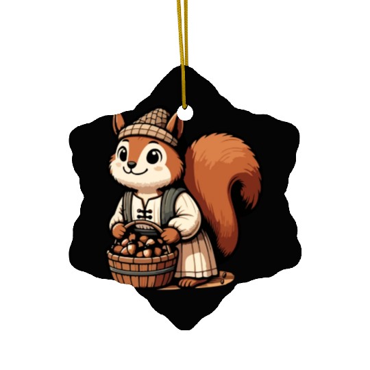 Autumn Forager: Squirrel with Acorns Ceramic Ornaments