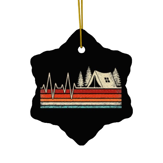 Camping Heartbeat Outdoor Nature Camper Hiking Ceramic Ornaments