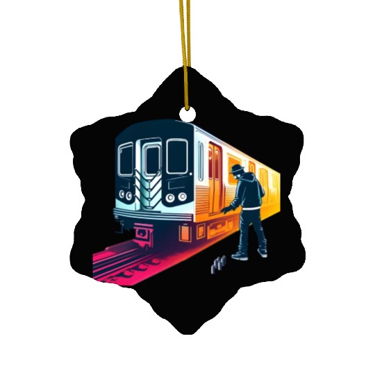 AI Teen at Subway Layup Masked Ceramic Ornaments