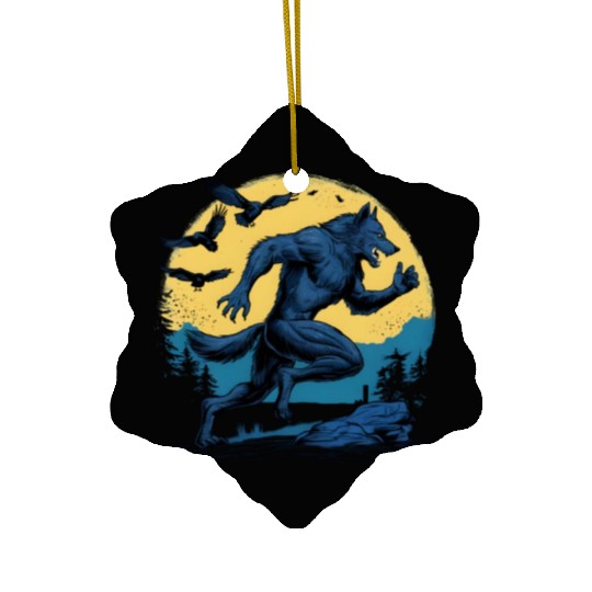 Running Werewolf with Crows Ceramic Ornaments