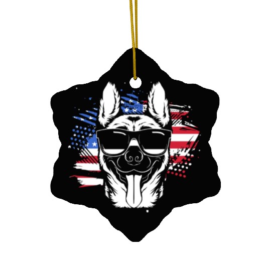 US Flag Belgian Malinois Wearing Sunglasses Ceramic Ornaments