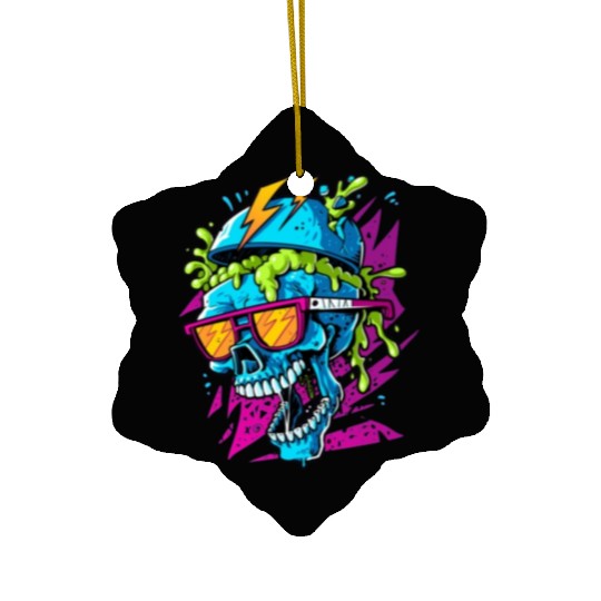 80's skull, retro vibes Ceramic Ornaments