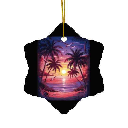 summer beach "Tropical Twilight Serenity" Ceramic Ornaments