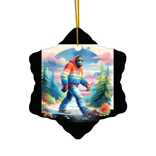 Bฺigfoot Wilderness Wanderer: Retro Ramble Ceramic Ornaments