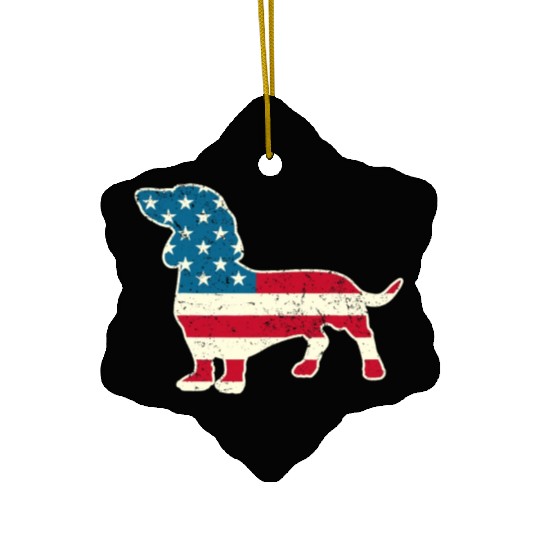 Dachshund Funny 4th of July US Flag Dog Lovers Ceramic Ornaments