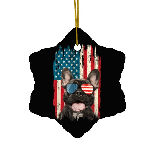 French Bulldog US Flag Retro 4th of July Dog Lover Ceramic Ornaments