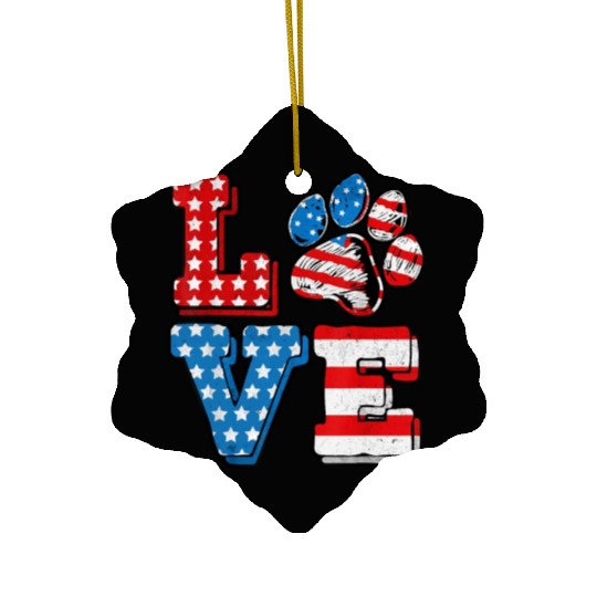 US Flag Patriotic Dog Cat Paw Print 4th Of July Ceramic Ornaments