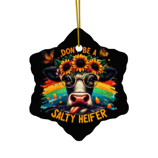 Don't Be A Salty Heifer Pun Cows Lover Vintage Ceramic Ornaments