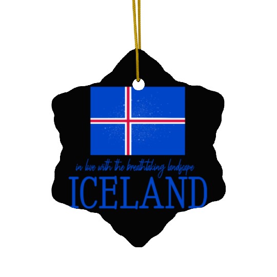 Nordic Flag Illustration with Icelandic Text Ceramic Ornaments