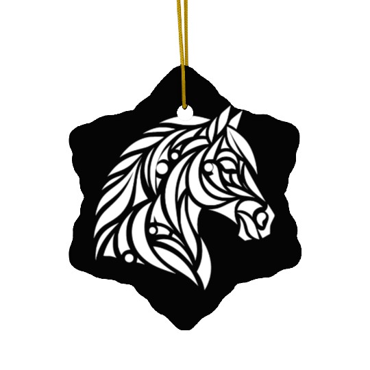 Elegant Tribal Horse Head Portrait Pony Tattoo Ceramic Ornaments