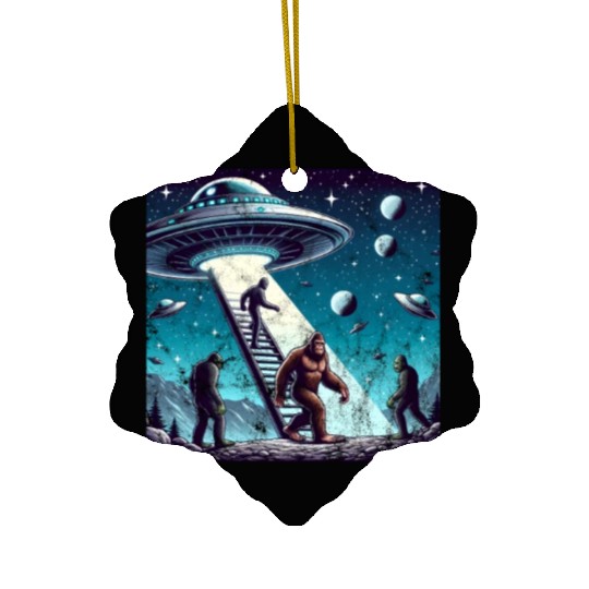 Bigfoot and the UFO Ceramic Ornaments