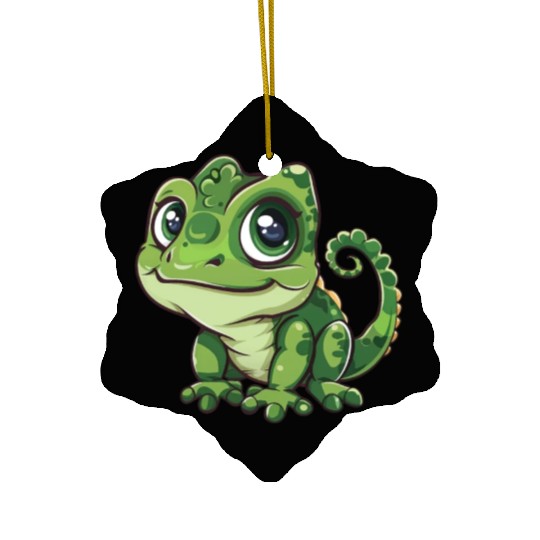 Adorable Wide-Eyed Green Chameleon Ceramic Ornaments