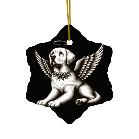Labrador angel wings black white halo Ceramic Ornaments