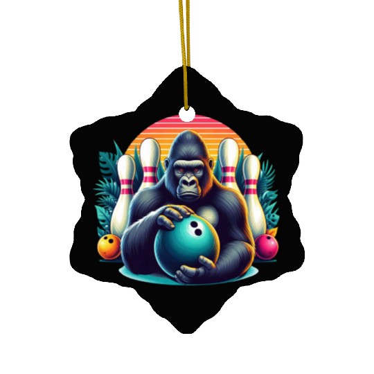 Gorilla Playing Bowling Animal Sports Lovers Ceramic Ornaments