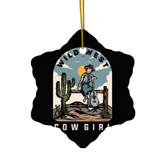 WILD WEST COW GIRL Classic Ceramic Ornaments