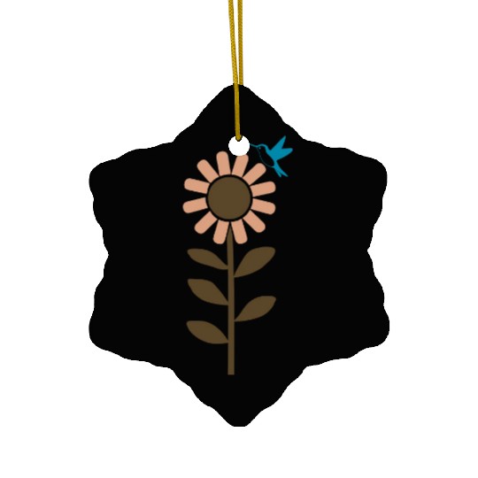 Hummingbird With Flower 3 Color Vector Ceramic Ornaments