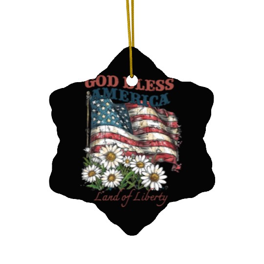 God Bless America 4th Of July US Flag Daisy Ceramic Ornaments