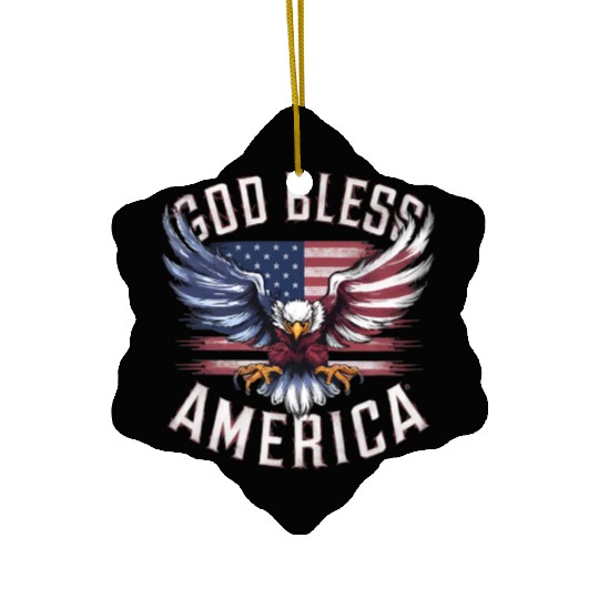 God Bless America Eagle Happy 4th Of July US Flag Ceramic Ornaments