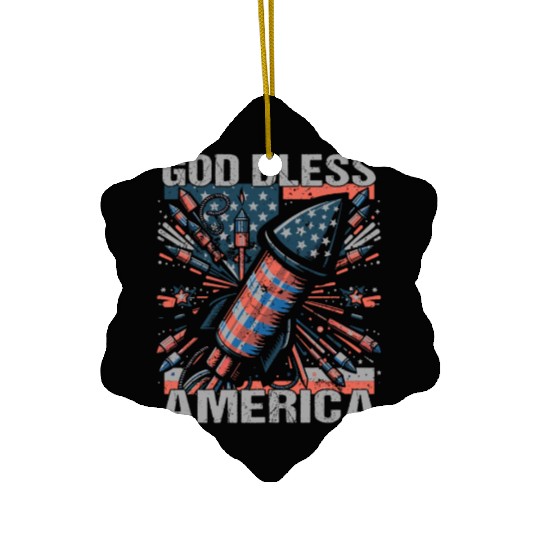 God Bless America Retro US Flag Funny Fireworks Ceramic Ornaments