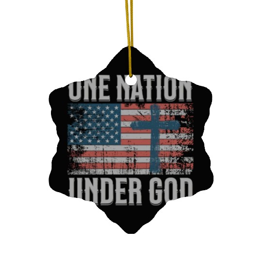 One Nation Under God Retro US Flag Christian Cross Ceramic Ornaments