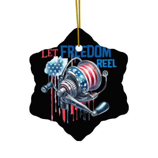 Let Freedom Reel Fishing USA Ceramic Ornaments