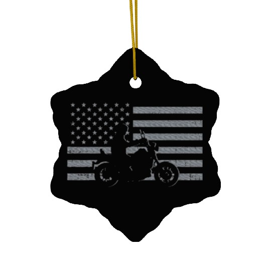 Motorcycle US Flag Biker Motorbike Teen Youth Ceramic Ornaments