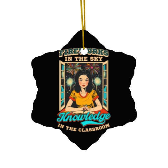 Patriotic Teacher Fireworks Sky Knowledge Classroo Ceramic Ornaments