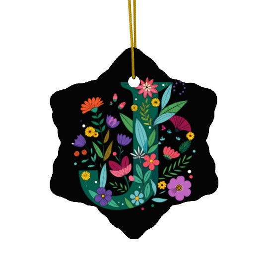 Individual Alphabet Wildflower Green Letter J Ceramic Ornaments