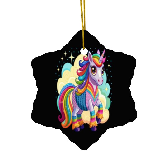 Crochet Rainbow Unicorn Ceramic Ornaments