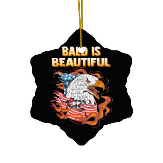 Bald Is Beautiful US Flag Eagle 4th Of July Funny Ceramic Ornaments