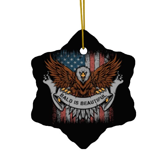 Bald Is Beautiful US Flag 4th Of July Funny Eagle Ceramic Ornaments