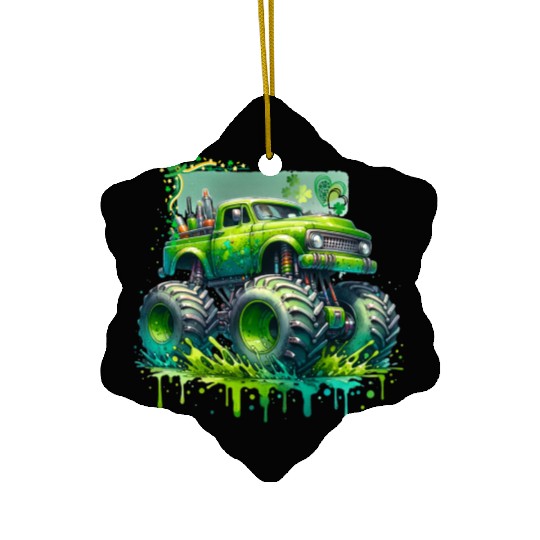 Monster Truck Shamrock Ceramic Ornaments