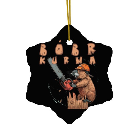 Beaver Lumberjack Chainsaw Ceramic Ornaments