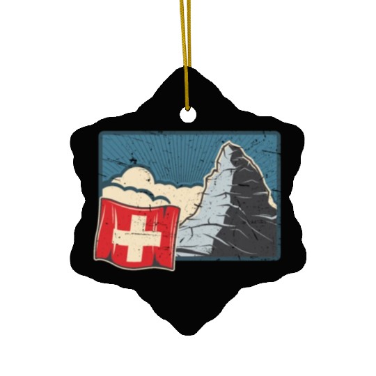 Vacation Skiing, Hiking, Mountain Switzerland Ceramic Ornaments