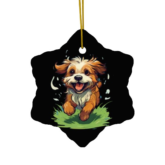 running dog on the grass Ceramic Ornaments