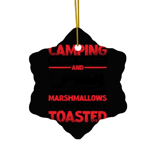 Camping Where Friends and Marshmallows Toast 2 Ceramic Ornaments