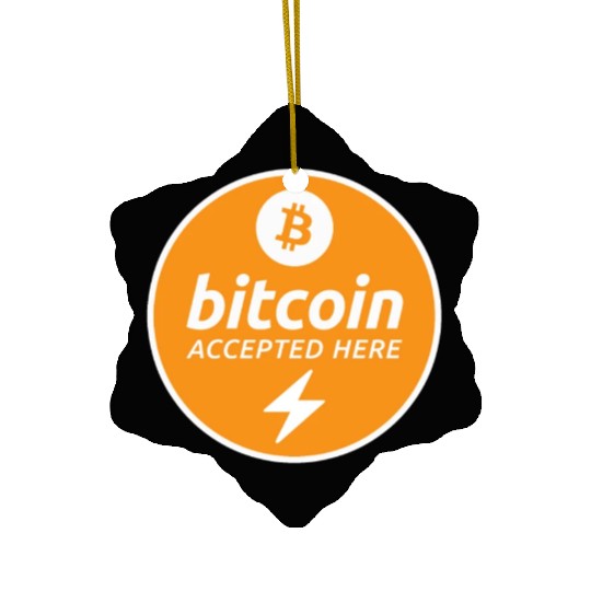 Bitcoin Accepted Here via Lightning Promo Ceramic Ornaments