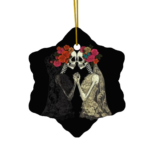 Lesbian Couple Skeletons Kissing LGBTQ Pride Ceramic Ornaments