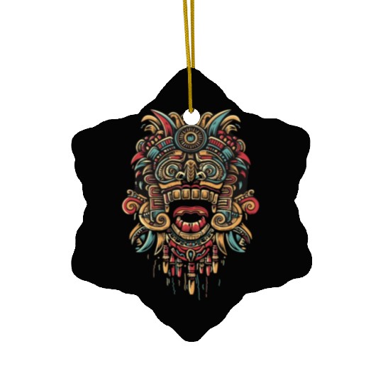 Aztec God Ancient Mythology Tonatiuh Warrior Mask Ceramic Ornaments