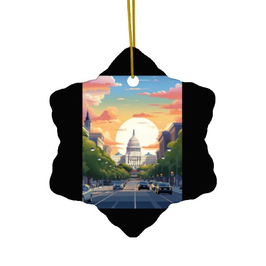 Sunset in US Capitol Washington DC Ceramic Ornaments